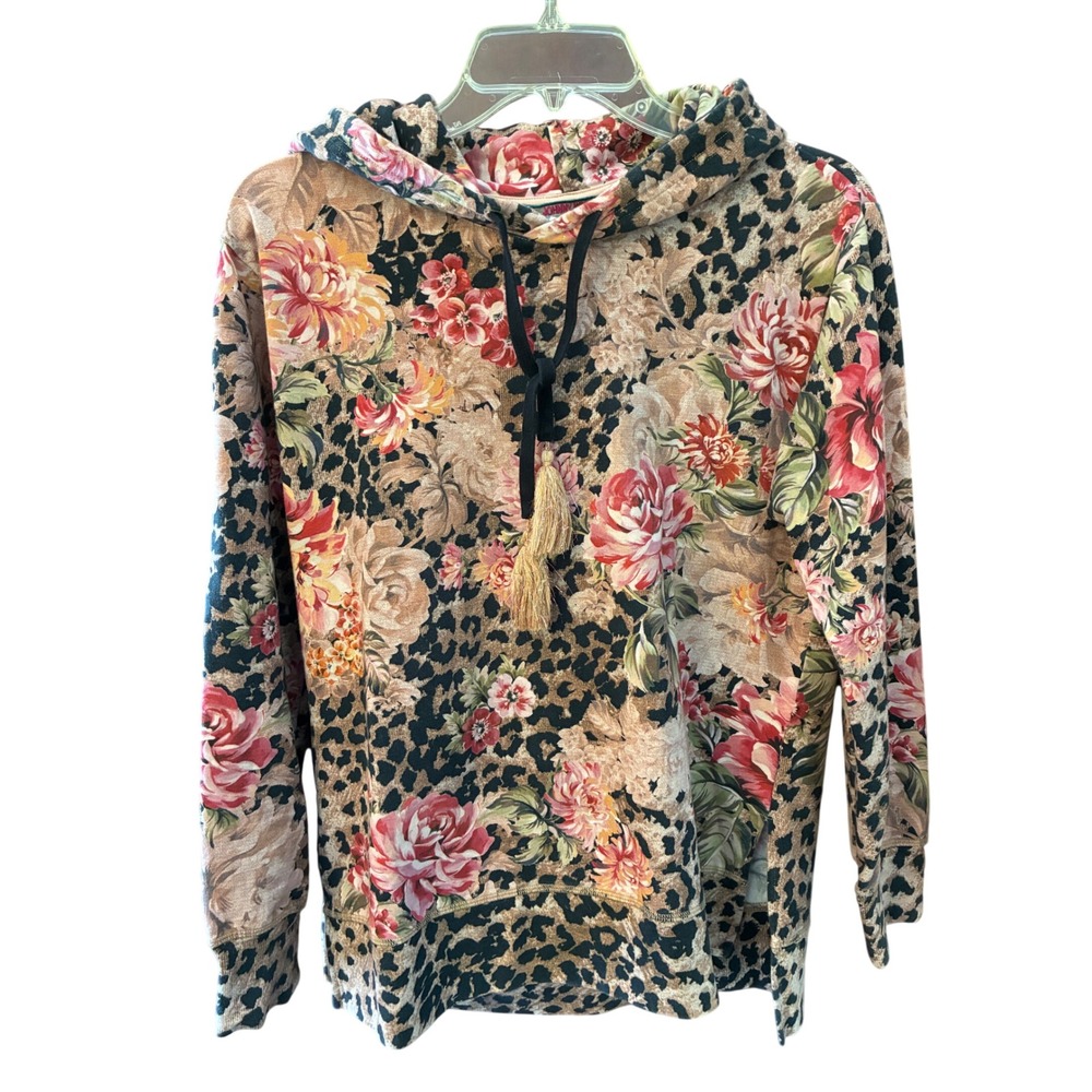 Johnny Was Hoodie Women S Leopard Floral Tassel Pullover Excellent T21022-0